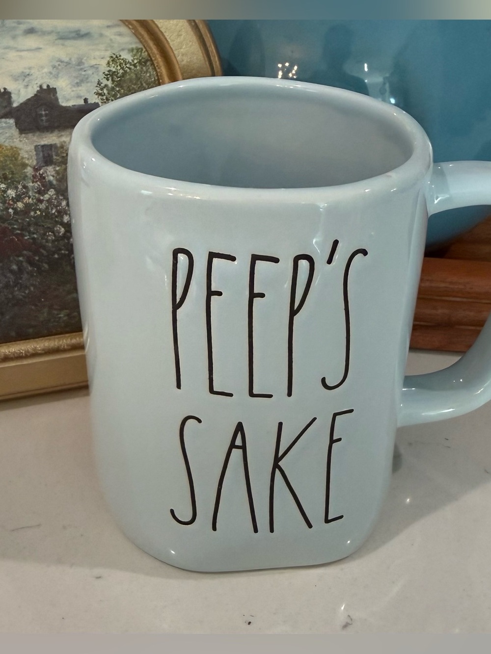 New Rae Dunn Peeps Sake Mug Blue 16oz Big Coffee Tea Ceramic Artisan Magenta